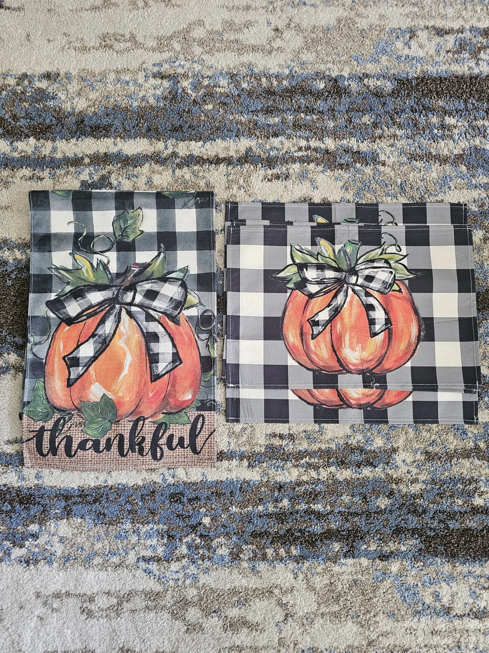 Fall Pumpkin Plaque Set - Black & White Gingham with Orange Pumpkins